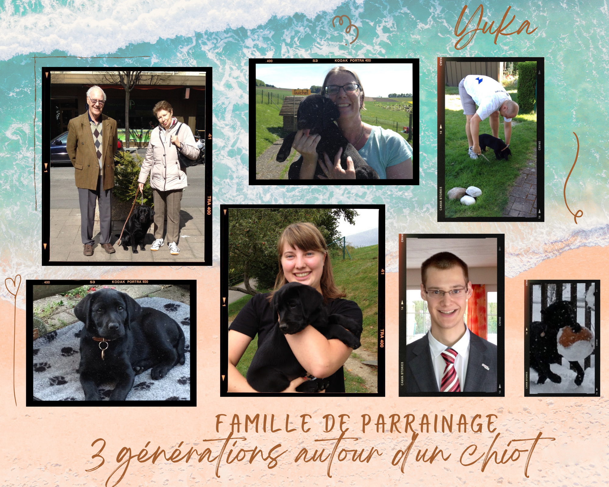 Un collage de différents portrait-photo de tous les membres de la famille de parrainage de Yuka